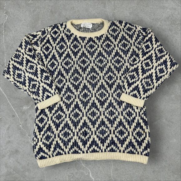 Vintage Knit Sweater Diamond Pattern Geometric Across America by Knit Maven - Picture 1 of 6